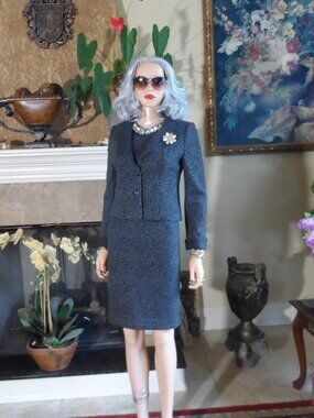 Akris Charcoal Gray Patterned Wool Blend Skirt Suit Size US 6